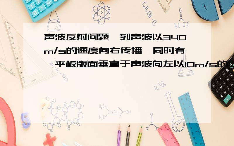 声波反射问题一列声波以340m/s的速度向右传播,同时有一平板版面垂直于声波向左以10m/s的速度运动.我们知道反射后相对空气声波频率肯定会发生变化（多普勒定律）,但请问反射后相对于空