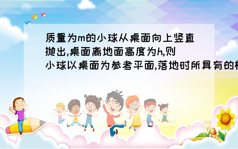 质量为m的小球从桌面向上竖直抛出,桌面离地面高度为h,则小球以桌面为参考平面,落地时所具有的机械能为( )A 1/2mv2+mghB 1/2mv2C 1/2mv2-mghD mgh