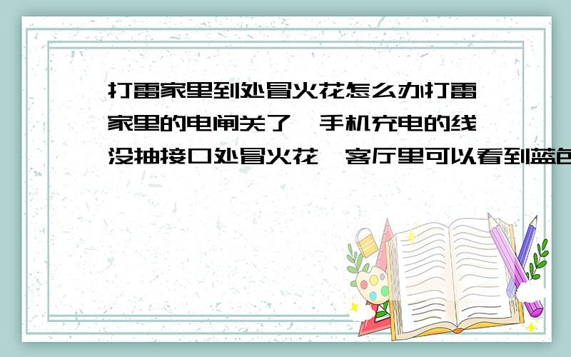 打雷家里到处冒火花怎么办打雷家里的电闸关了,手机充电的线没抽接口处冒火花,客厅里可以看到蓝色的电流从天花板窜到地板下冒火花,再打雷该怎么办?