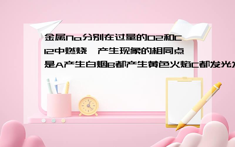 金属Na分别在过量的O2和Cl2中燃烧,产生现象的相同点是A产生白烟B都产生黄色火焰C都发光发热D都生成白色固体（D绝对错）