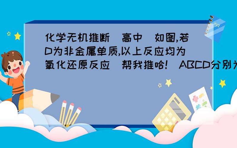 化学无机推断（高中）如图,若D为非金属单质,以上反应均为氧化还原反应（帮我推哈!）ABCD分别为什么?不好意思，补充一下，这个题的问题是：检验C中阳离子的方法，…谢谢！            四楼