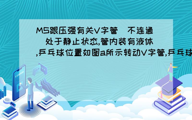 MS跟压强有关V字管（不连通）处于静止状态,管内装有液体,乒乓球位置如图a所示转动V字管,乒乓球位置下降,如图b,为什么?讲解员只说与压强有关,但我没想明白.总觉得这是由于向心力的因素