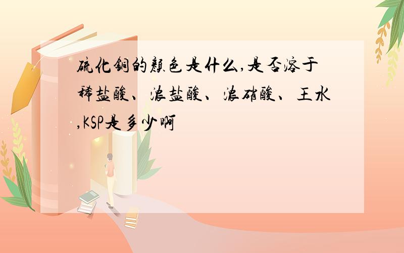 硫化铜的颜色是什么,是否溶于稀盐酸、浓盐酸、浓硝酸、王水,KSP是多少啊