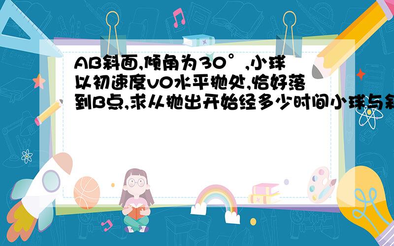 AB斜面,倾角为30°,小球以初速度v0水平抛处,恰好落到B点,求从抛出开始经多少时间小球与斜面间距离最大