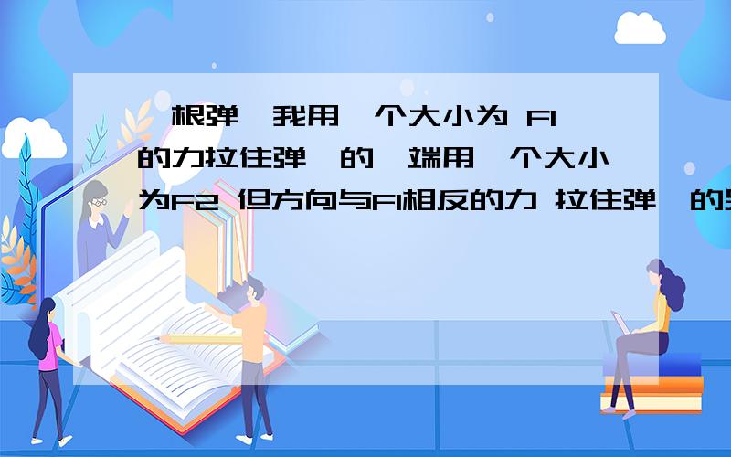 一根弹簧我用一个大小为 F1的力拉住弹簧的一端用一个大小为F2 但方向与F1相反的力 拉住弹簧的另一端此时弹簧处于禁止状态此时弹簧产生的弹力大小如何?方向如何?