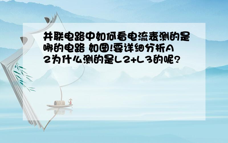 并联电路中如何看电流表测的是哪的电路 如图!要详细分析A2为什么测的是L2+L3的呢?