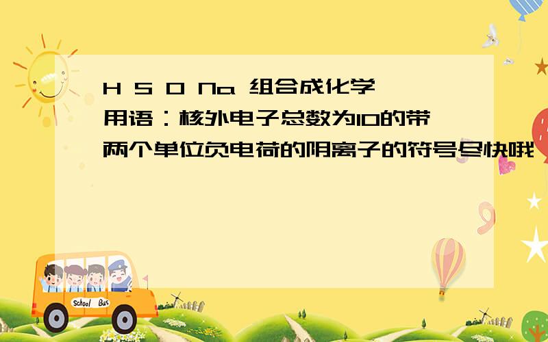 H S O Na 组合成化学用语：核外电子总数为10的带两个单位负电荷的阴离子的符号尽快哦