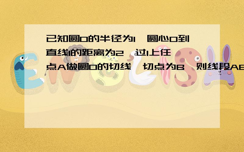 已知圆O的半径为1,圆心O到直线l的距离为2,过l上任一点A做圆O的切线,切点为B,则线段AB长度的最小值为2011年,黑龙江大庆试题