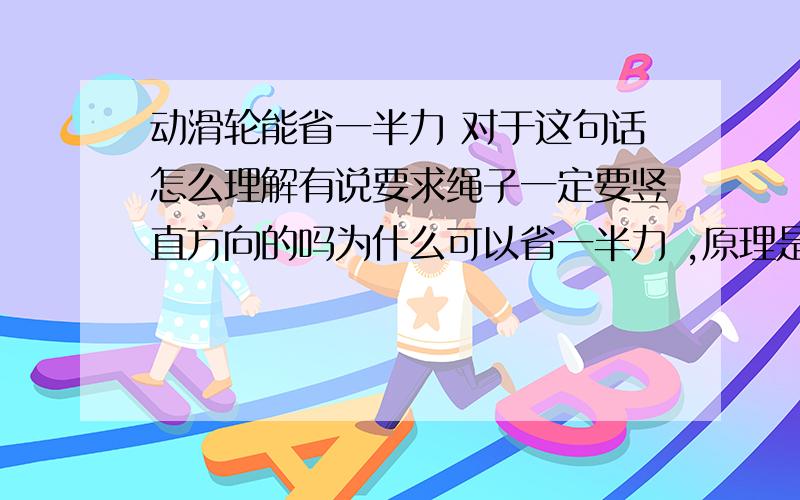 动滑轮能省一半力 对于这句话怎么理解有说要求绳子一定要竖直方向的吗为什么可以省一半力 ,原理是什么(高中要求)