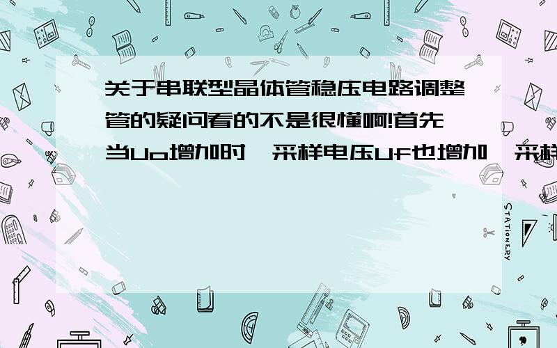 关于串联型晶体管稳压电路调整管的疑问看的不是很懂啊!首先当Uo增加时,采样电压Uf也增加,采样的运放输出电压就变小了,不是说比较电路时运放工作在开环吗?只要正极的电压高于负极就输