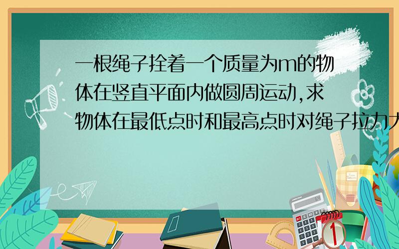 一根绳子拴着一个质量为m的物体在竖直平面内做圆周运动,求物体在最低点时和最高点时对绳子拉力大小的差值全过程忽略空气阻力