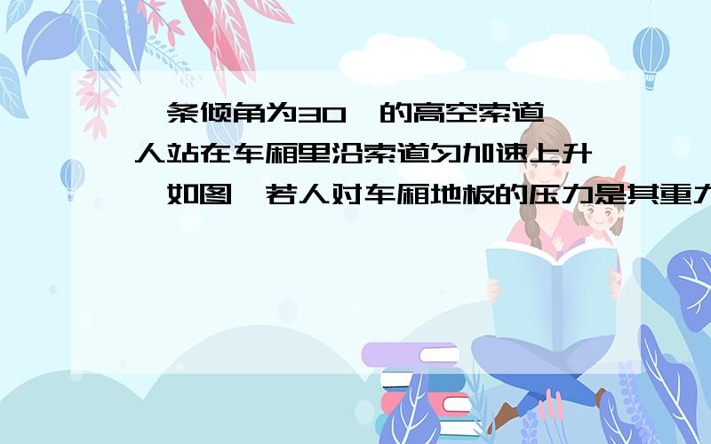 一条倾角为30°的高空索道,人站在车厢里沿索道匀加速上升,如图,若人对车厢地板的压力是其重力G的6/5求人受到的地板摩擦力大小是多少?