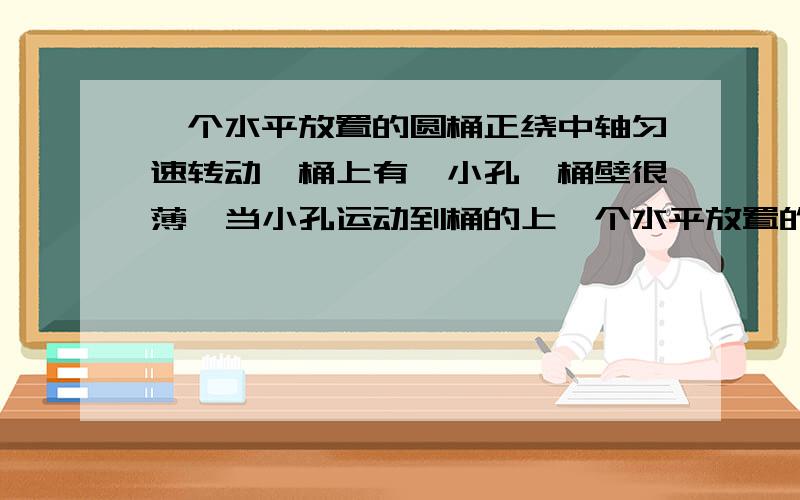 一个水平放置的圆桶正绕中轴匀速转动,桶上有一小孔,桶壁很薄,当小孔运动到桶的上一个水平放置的圆桶正绕中轴匀速转动,桶上有一小孔,桶壁很薄,当小孔运动到桶的上方时,在孔的正上方H