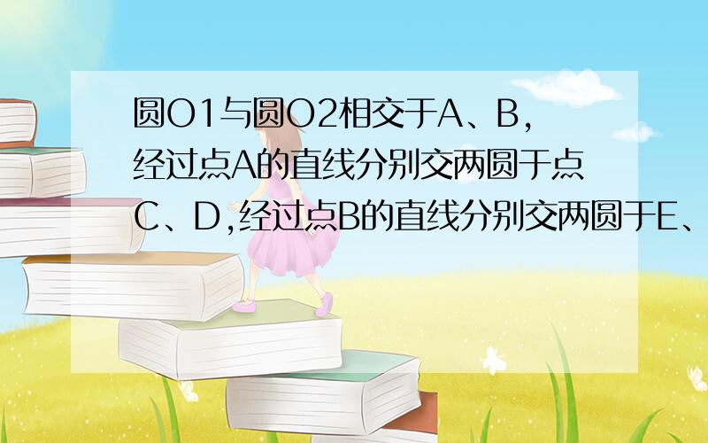 圆O1与圆O2相交于A、B,经过点A的直线分别交两圆于点C、D,经过点B的直线分别交两圆于E、F,且CD//EF.求证：CE=DF