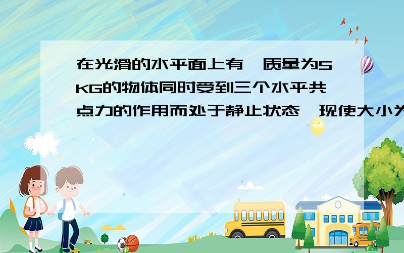 在光滑的水平面上有一质量为5KG的物体同时受到三个水平共点力的作用而处于静止状态,现使大小为10N的第三个力保持水平的情况下突然改变其方向,物体将做匀加速直线运动,则该物体的加速