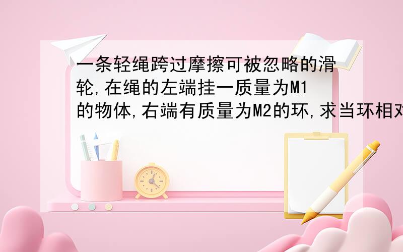 一条轻绳跨过摩擦可被忽略的滑轮,在绳的左端挂一质量为M1的物体,右端有质量为M2的环,求当环相对于绳子恒定加速度a2沿绳向下滑动时,物体和环相对地面的加速度各是多少?环于绳间的摩擦