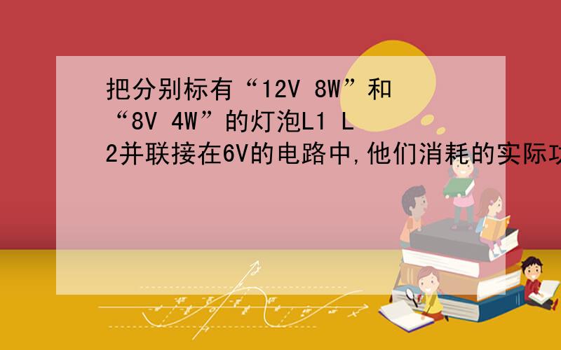 把分别标有“12V 8W”和“8V 4W”的灯泡L1 L2并联接在6V的电路中,他们消耗的实际功率各是多大?