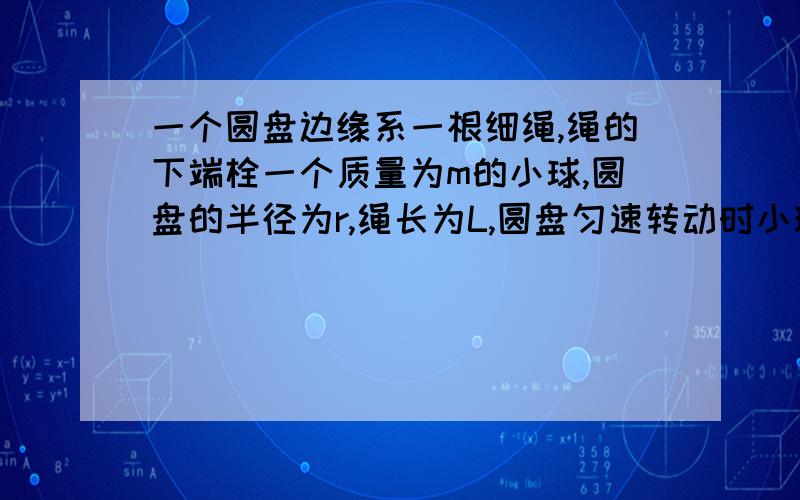 一个圆盘边缘系一根细绳,绳的下端栓一个质量为m的小球,圆盘的半径为r,绳长为L,圆盘匀速转动时小球随着圆盘一起转动,并且绳与竖直方向成θ角,求圆盘的转速?\x0d