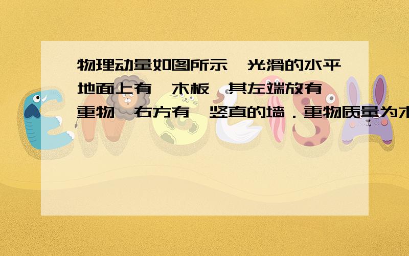 物理动量如图所示,光滑的水平地面上有一木板,其左端放有一重物,右方有一竖直的墙．重物质量为木板总动量应该是3mv0,为什么弹性碰撞后列的式子里总动量变成3mv了?