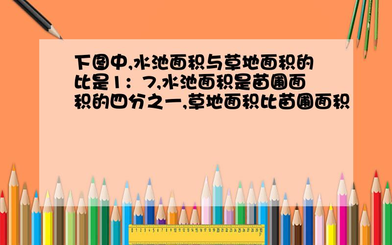 下图中,水池面积与草地面积的比是1：7,水池面积是苗圃面积的四分之一,草地面积比苗圃面积