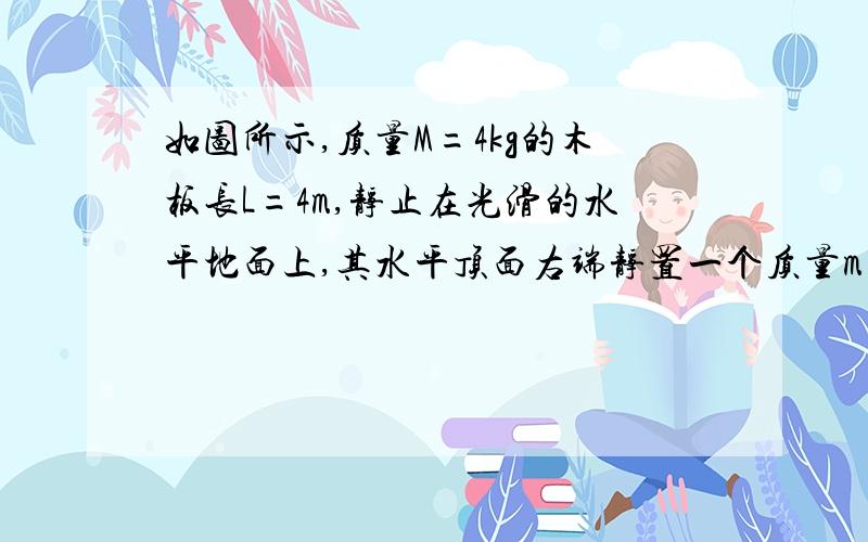 如图所示,质量M=4kg的木板长L=4m,静止在光滑的水平地面上,其水平顶面右端静置一个质量m=2kg的小滑块（可视为质点）,小滑块与板间的动摩擦因数μ=0.2.今用水平力F=10N一直向右拉木板,使滑块能