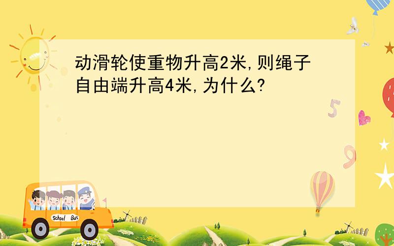 动滑轮使重物升高2米,则绳子自由端升高4米,为什么?