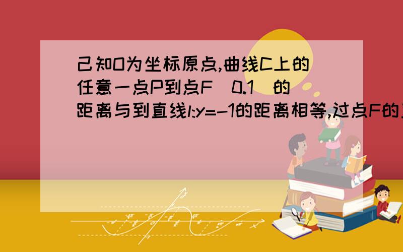 己知O为坐标原点,曲线C上的任意一点P到点F(0.1)的距离与到直线l:y=-1的距离相等,过点F的直线交曲线C于A.B两点,且曲线C在A.B两点处的切线分别为l1.l2求.曲线C的方程求证直线l1.l2互相垂直