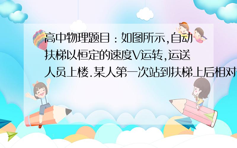 高中物理题目：如图所示,自动扶梯以恒定的速度V运转,运送人员上楼.某人第一次站到扶梯上后相对于扶梯不动,扶梯载他上楼的过程中对他做的功为w1,做功的功率为P1,第二次他在运动的扶梯