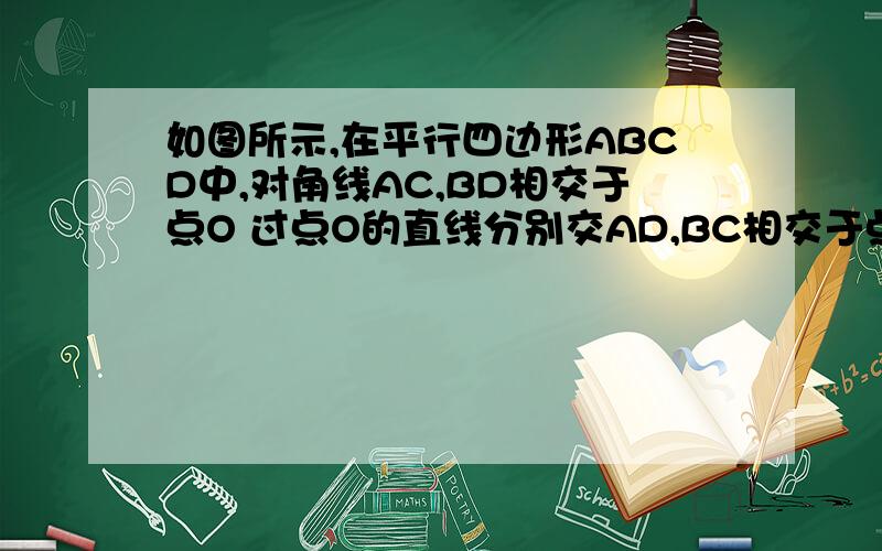 如图所示,在平行四边形ABCD中,对角线AC,BD相交于点O 过点O的直线分别交AD,BC相交于点M,N,若△CON的面积为2,△DOM 的面积为4,则△AOB的面积为?