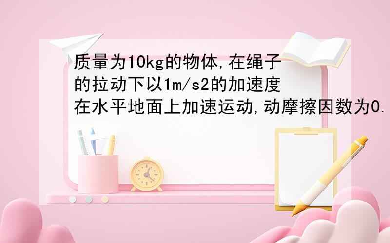 质量为10kg的物体,在绳子的拉动下以1m/s2的加速度在水平地面上加速运动,动摩擦因数为0.2.物体所受合外力的大小为