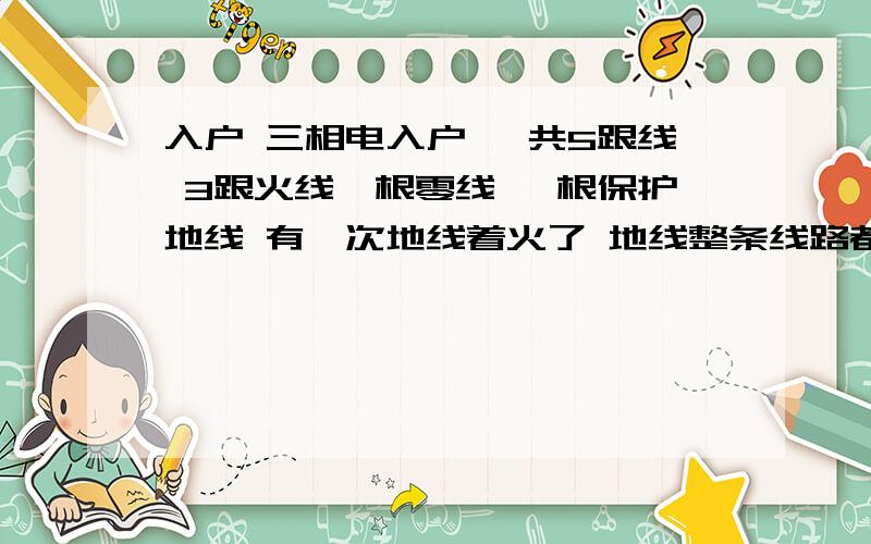 入户 三相电入户 一共5跟线 3跟火线一根零线 一根保护地线 有一次地线着火了 地线整条线路都烧焦 测量入户户 三相电入户  一共5跟线 3跟火线一根零线 一根保护地线 有一次地线着火了  地