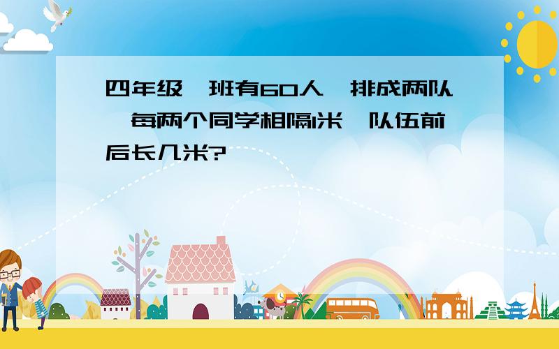 四年级一班有60人,排成两队,每两个同学相隔1米,队伍前后长几米?