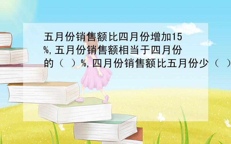 五月份销售额比四月份增加15%,五月份销售额相当于四月份的（ ）%,四月份销售额比五月份少（ ）%要求解答