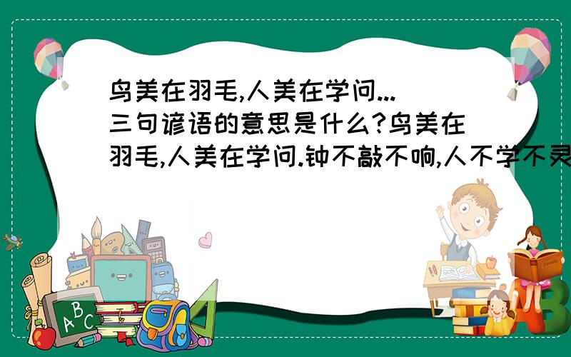 鸟美在羽毛,人美在学问...三句谚语的意思是什么?鸟美在羽毛,人美在学问.钟不敲不响,人不学不灵.泉水挑不完,知识学不尽.三句谚语的意思是什么?