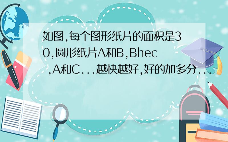 如图,每个图形纸片的面积是30,圆形纸片A和B,Bhec ,A和C...越快越好,好的加多分...