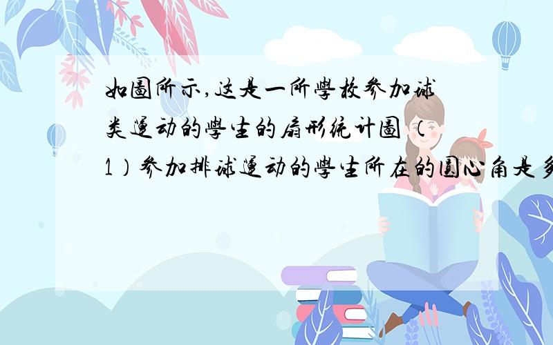 如图所示,这是一所学校参加球类运动的学生的扇形统计图 （1）参加排球运动的学生所在的圆心角是多少?