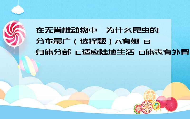 在无脊椎动物中,为什么昆虫的分布最广（选择题）A有翅 B身体分部 C适应陆地生活 D体表有外骨骼要说明理由