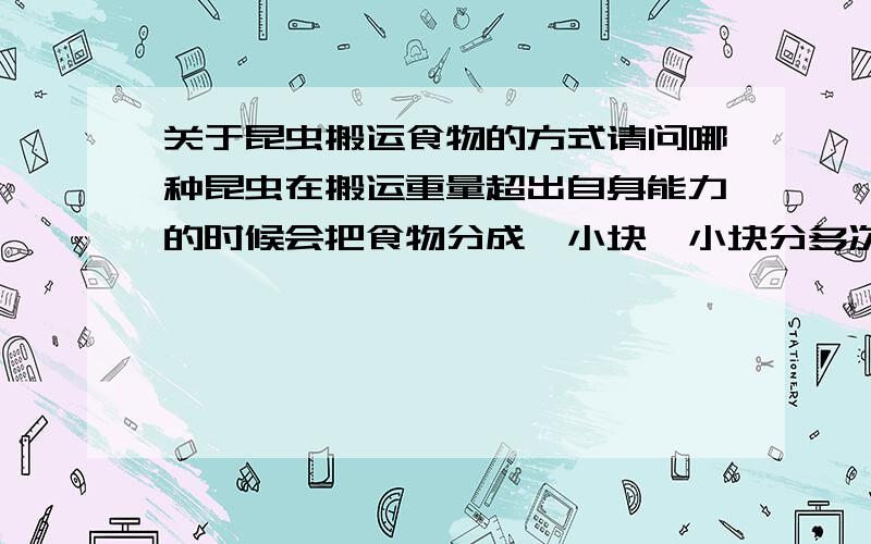 关于昆虫搬运食物的方式请问哪种昆虫在搬运重量超出自身能力的时候会把食物分成一小块一小块分多次搬运?请给出这种昆虫的具体名称以及其他相关知识.谢谢!