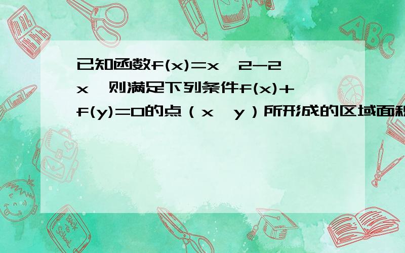 已知函数f(x)=x^2-2x,则满足下列条件f(x)+f(y)=0的点（x,y）所形成的区域面积为多少