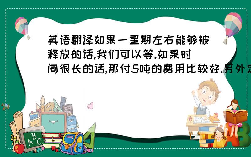 英语翻译如果一星期左右能够被释放的话,我们可以等.如果时间很长的话,那付5吨的费用比较好.另外定单号11132的货物将在4月28日离开中国.(释放英文:release)我们非常乐意为你效劳,在此之前,