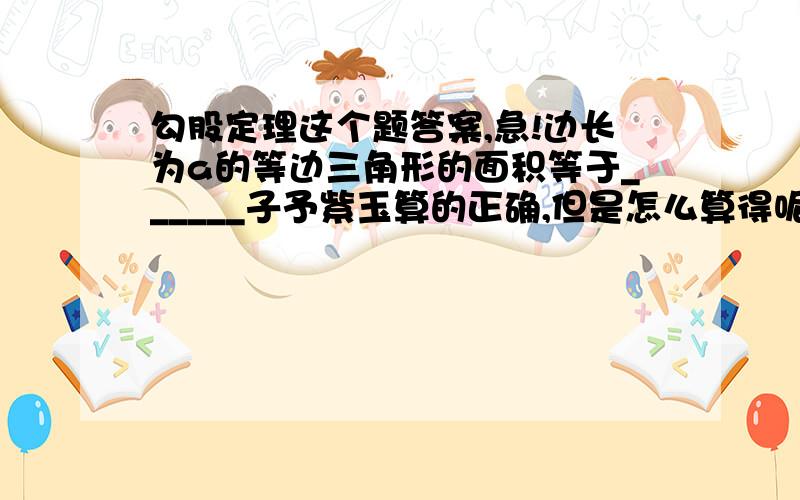 勾股定理这个题答案,急!边长为a的等边三角形的面积等于______子予紫玉算的正确,但是怎么算得呢,过程怎么写?