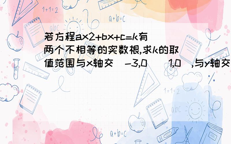 若方程ax2+bx+c=k有两个不相等的实数根,求k的取值范围与x轴交（-3,0）（1,0）,与y轴交（0,1.5）,对称轴为=-1