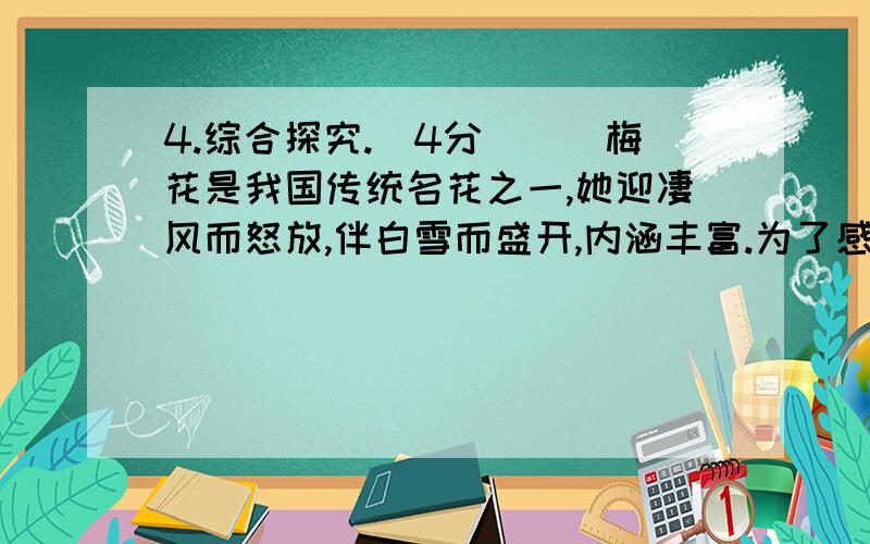 4.综合探究.（4分）　　梅花是我国传统名花之一,她迎凄风而怒放,伴白雪而盛开,内涵丰富.为了感悟梅文化的魅力,九年（3）班同学通过各种途径查找和搜集到以下相关的材料,开展综合探究