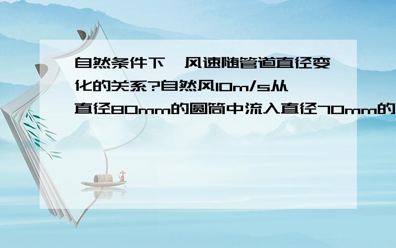 自然条件下,风速随管道直径变化的关系?自然风10m/s从直径80mm的圆筒中流入直径70mm的圆筒,风速怎样变化?对流体计算不熟悉,希望最好有具体的定量计算公式,