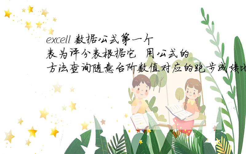 excell 数据公式第一个表为评分表根据它  用公式的方法查询随意台阶数值对应的跑步成绩比如男子台阶46 那么对应的跑步应该是4‘33请高手帮助设置公式 谢谢