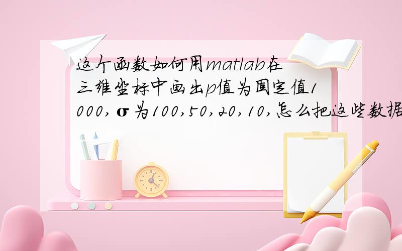 这个函数如何用matlab在三维坐标中画出p值为固定值1000,σ为100,50,20,10,怎么把这些数据在三维图中画出啊