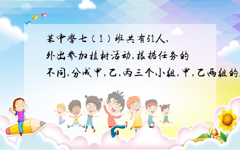 某中学七（1）班共有51人,外出参加植树活动,根据任务的不同,分成甲,乙,丙三个小组,甲,乙两组的人数小组,甲.乙两小组的人数比为1:2,乙.丙小组人数比为3:4,求甲.乙.丙三个小组各有多少人.（