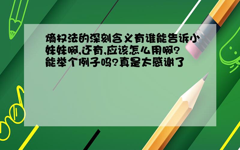 熵权法的深刻含义有谁能告诉小妹妹啊,还有,应该怎么用啊?能举个例子吗?真是太感谢了