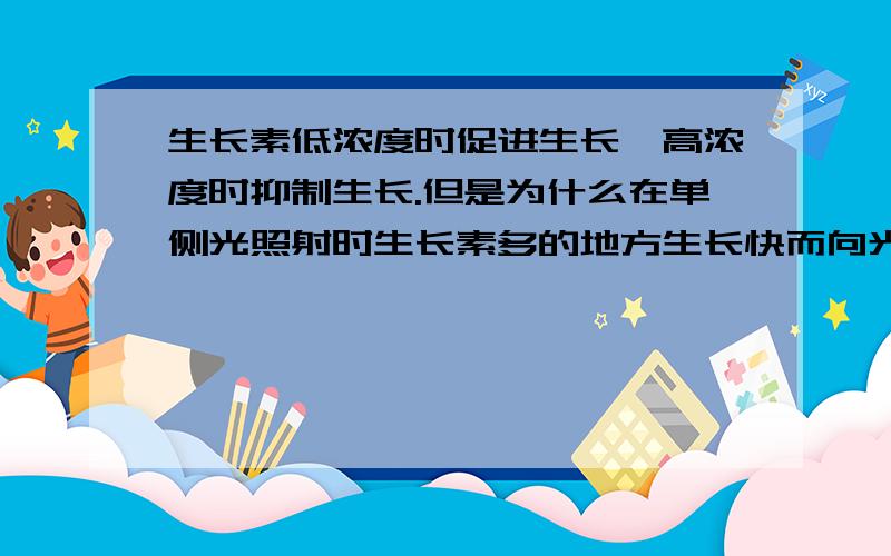 生长素低浓度时促进生长,高浓度时抑制生长.但是为什么在单侧光照射时生长素多的地方生长快而向光弯曲