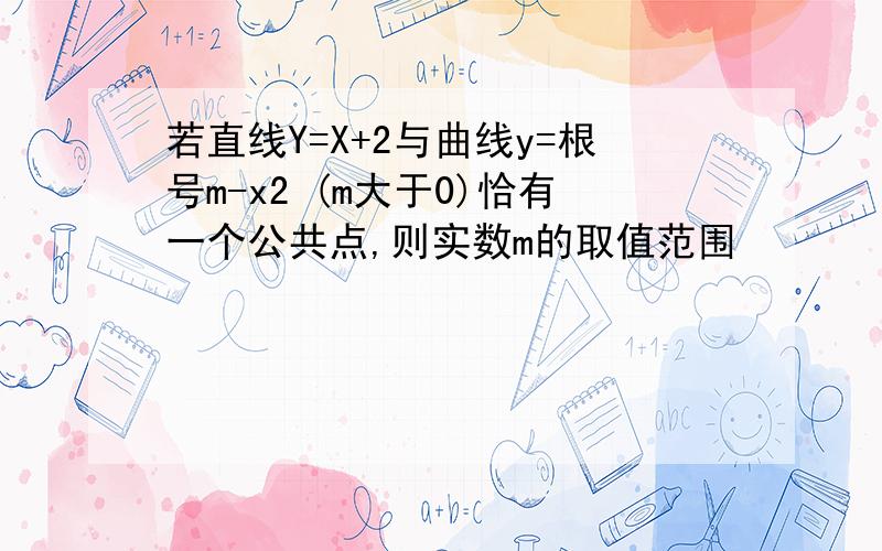 若直线Y=X+2与曲线y=根号m-x2 (m大于0)恰有一个公共点,则实数m的取值范围